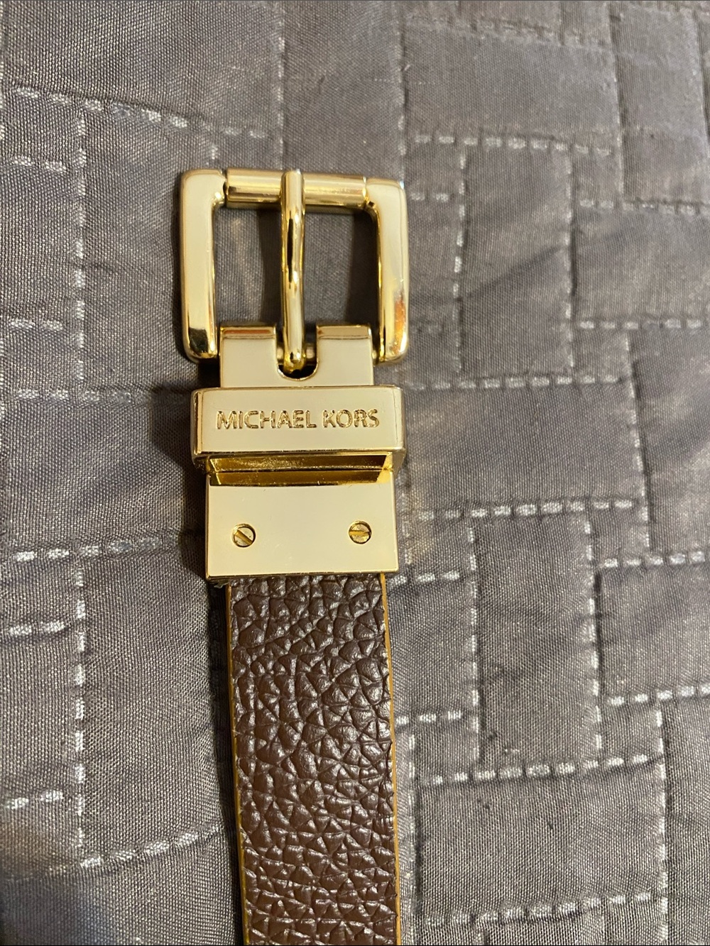 Michael Kors Brown Leather Womens Belt with Gold-Tone Buckle